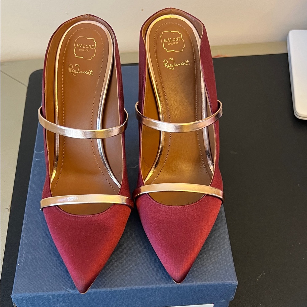 Malone Souliers Maureen Burgundy Satin Heels - Picture 3 of 7